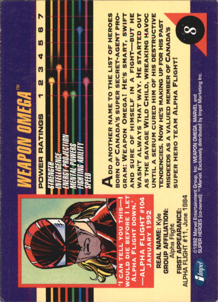 1992 Impel Marvel Universe III #8 Weapon Omega back image