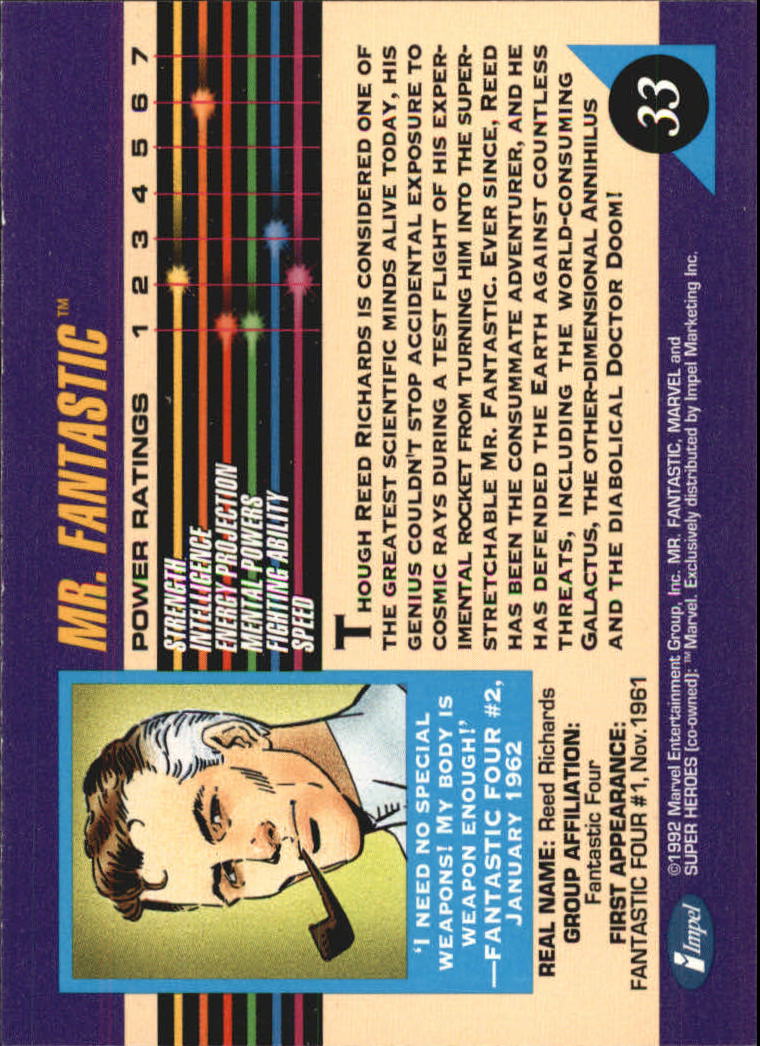 1992 Impel Marvel Universe III #33 Mr. Fantastic back image