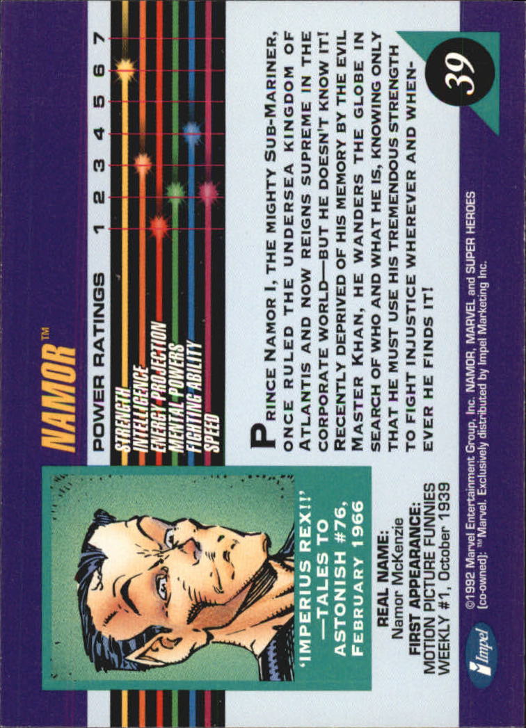 1992 Impel Marvel Universe III #39 Namor back image