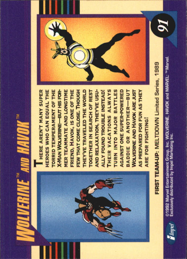 1992 Impel Marvel Universe III #91 Wolverine/Havok back image
