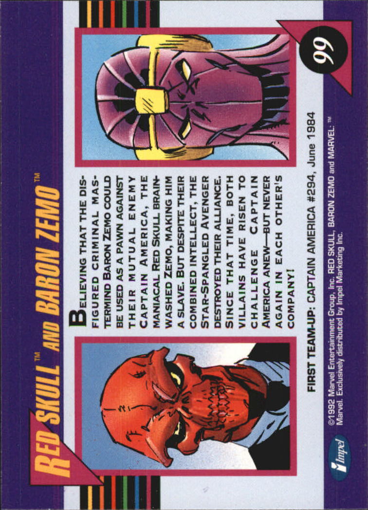 1992 Impel Marvel Universe III #99 Red Skull/Baron Zemo back image