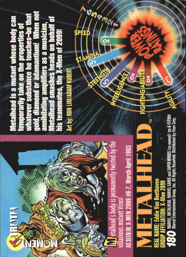 1994 Fleer Marvel Universe V #180 Metalhead back image