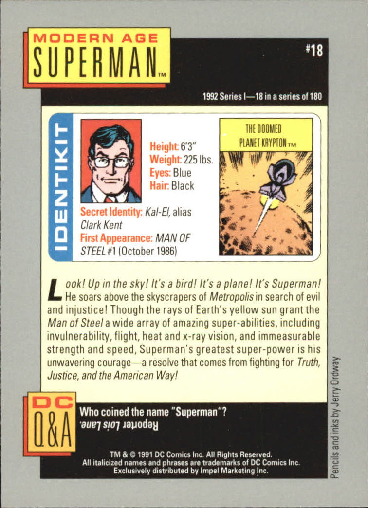 1992 Impel DC Comics Cosmic #18 The Doomed Planet Krypton back image