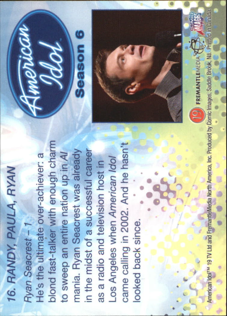 2007 (Trading Card) American Idol Season Six #16 Ryan ...