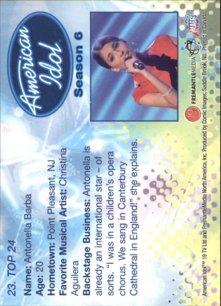 2007 Comic Images American Idol Season Six #23 Antonella Barba back image