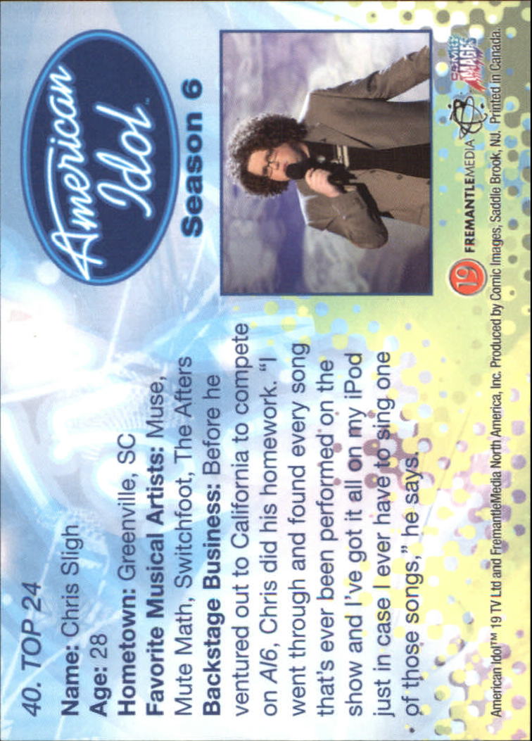 2007 Comic Images American Idol Season Six #40 Chris Sligh back image