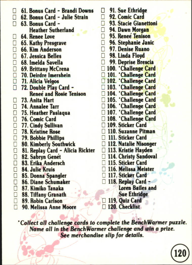 1992 Bench Warmer #120 Checklist