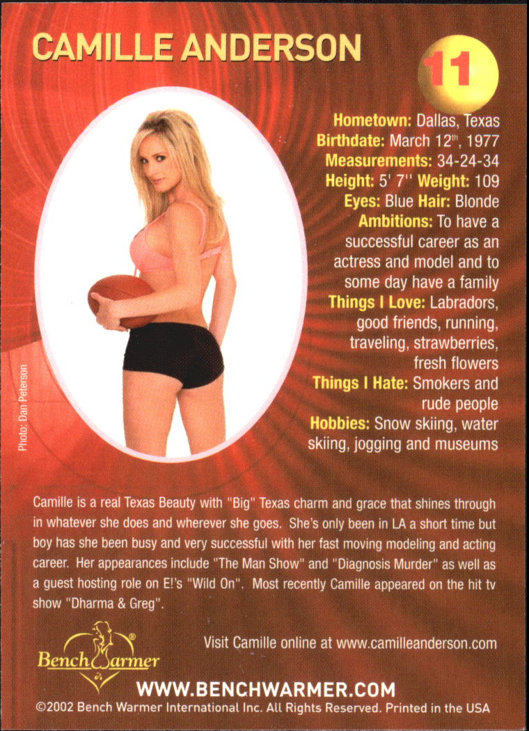 2002 Bench Warmer #11 Camille Anderson back image