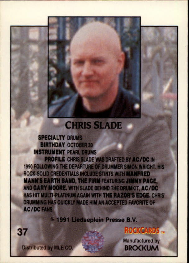 1991 Brockum Rock Cards #37 Chris Slade back image