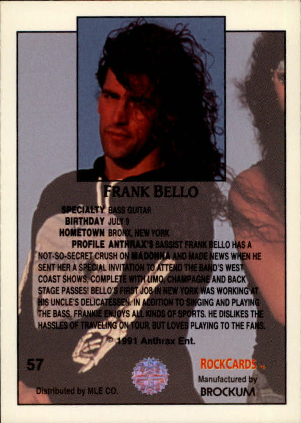 1991 Brockum Rock Cards #57 Frank Bello back image