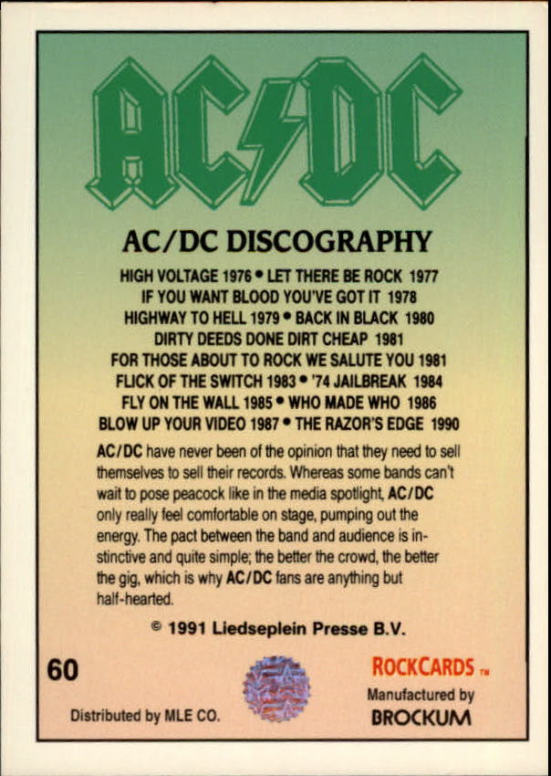 1991 Brockum Rock Cards #60 AC/DC - NM-MT