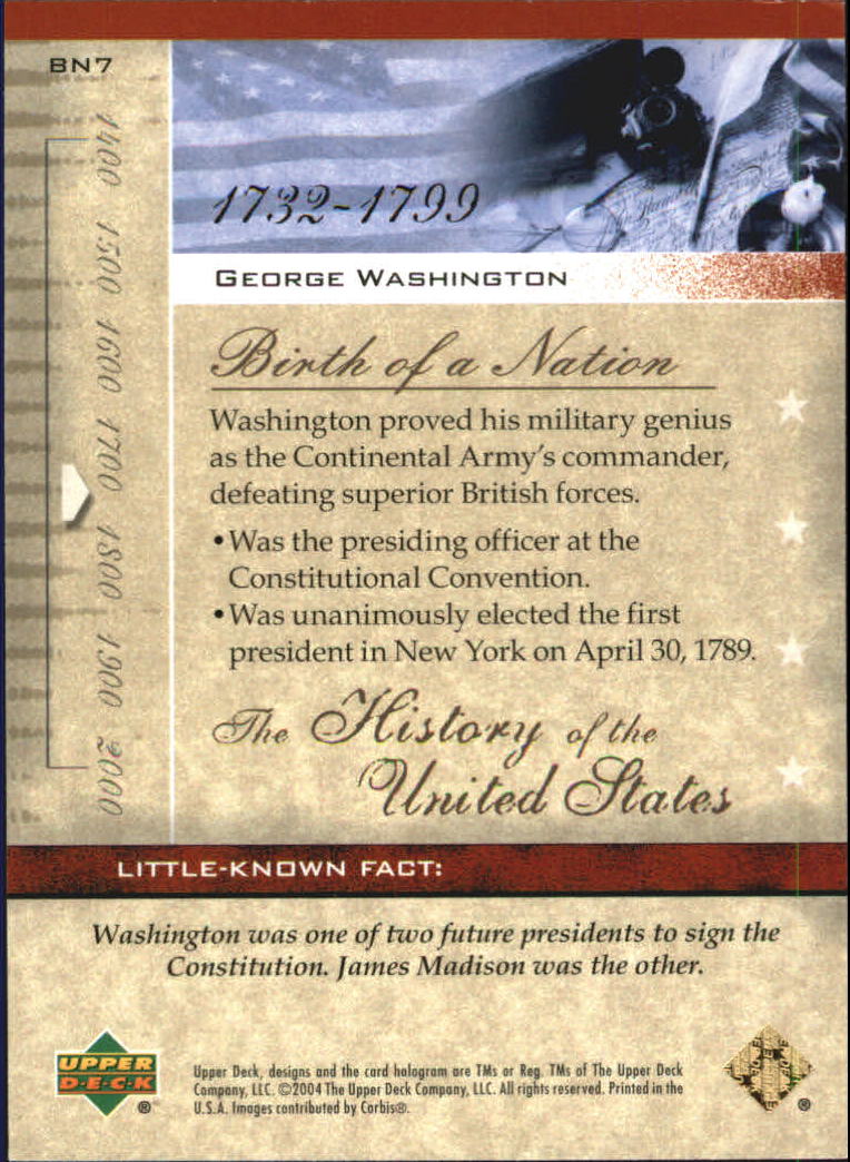 2004 Upper Deck History of the United States #BN7 George Washington back image