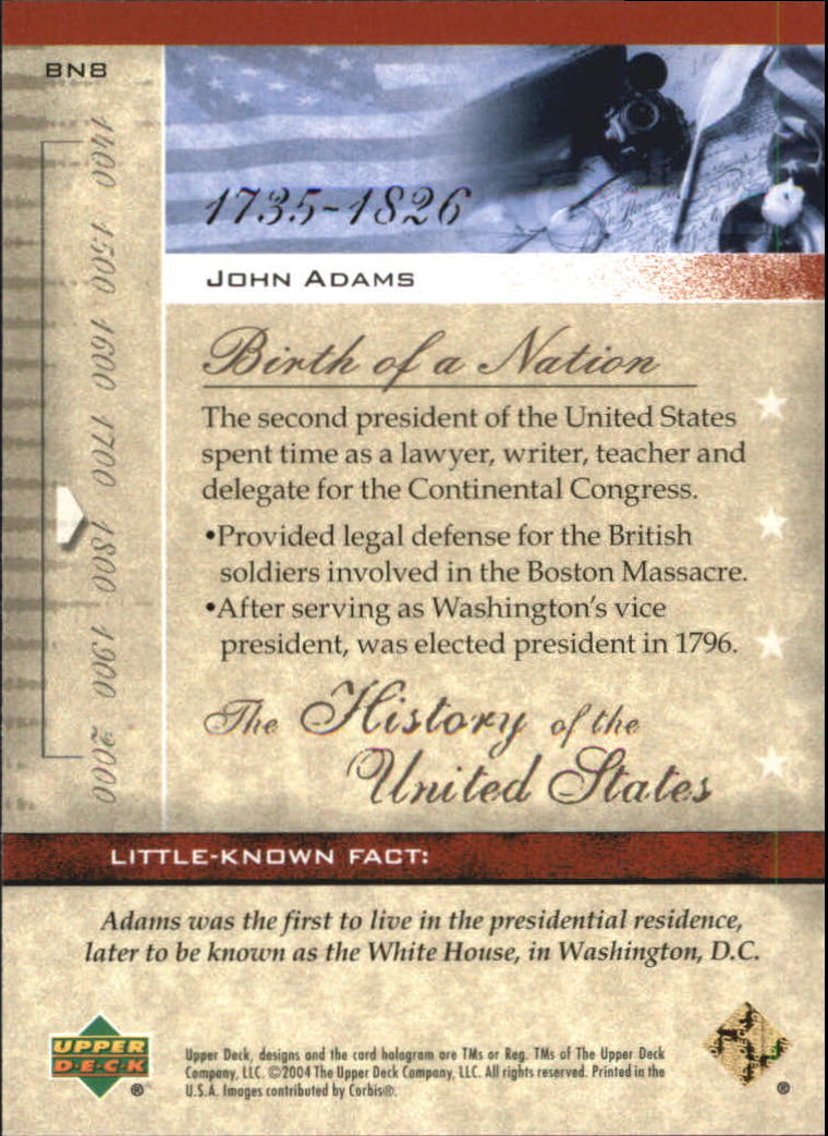 2004 Upper Deck History of the United States #BN8 John Adams back image