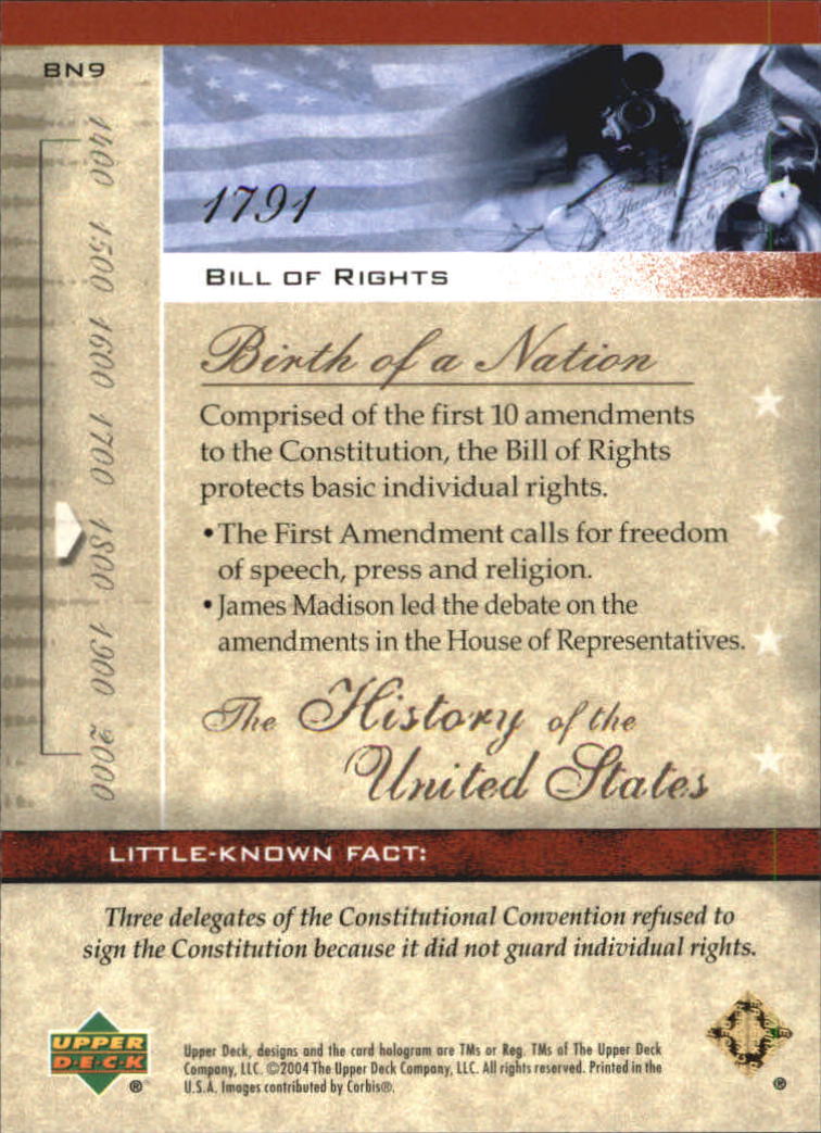 2004 Upper Deck History of the United States #BN9 Bill of Rights back image