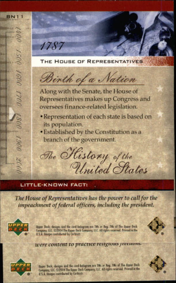 2004 Upper Deck History of the United States #BN11 The House of Representatives back image