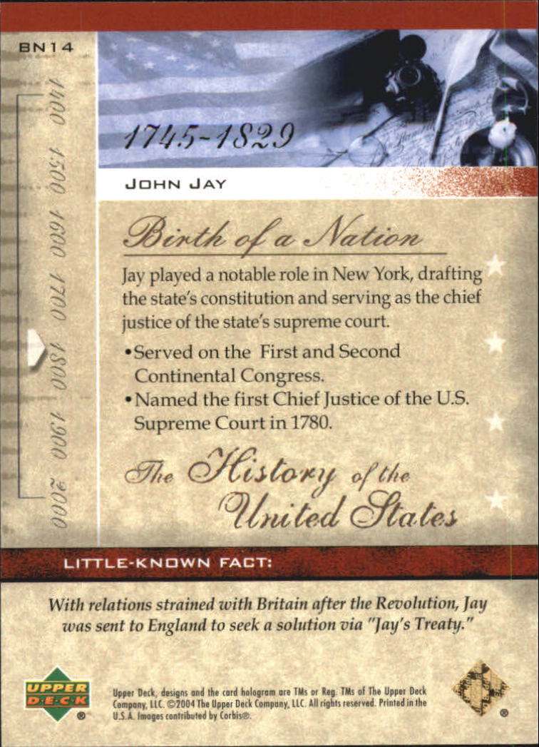 2004 Upper Deck History of the United States #BN14 John Jay back image