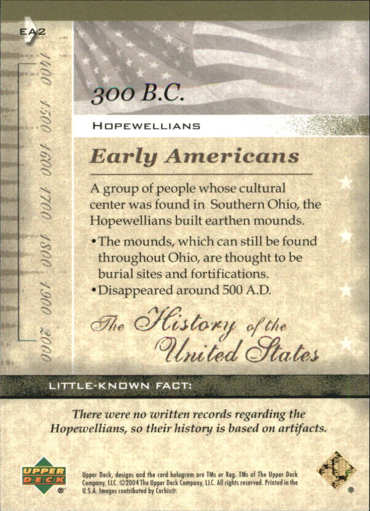 2004 Upper Deck History of the United States #EA2 Hopewellians back image