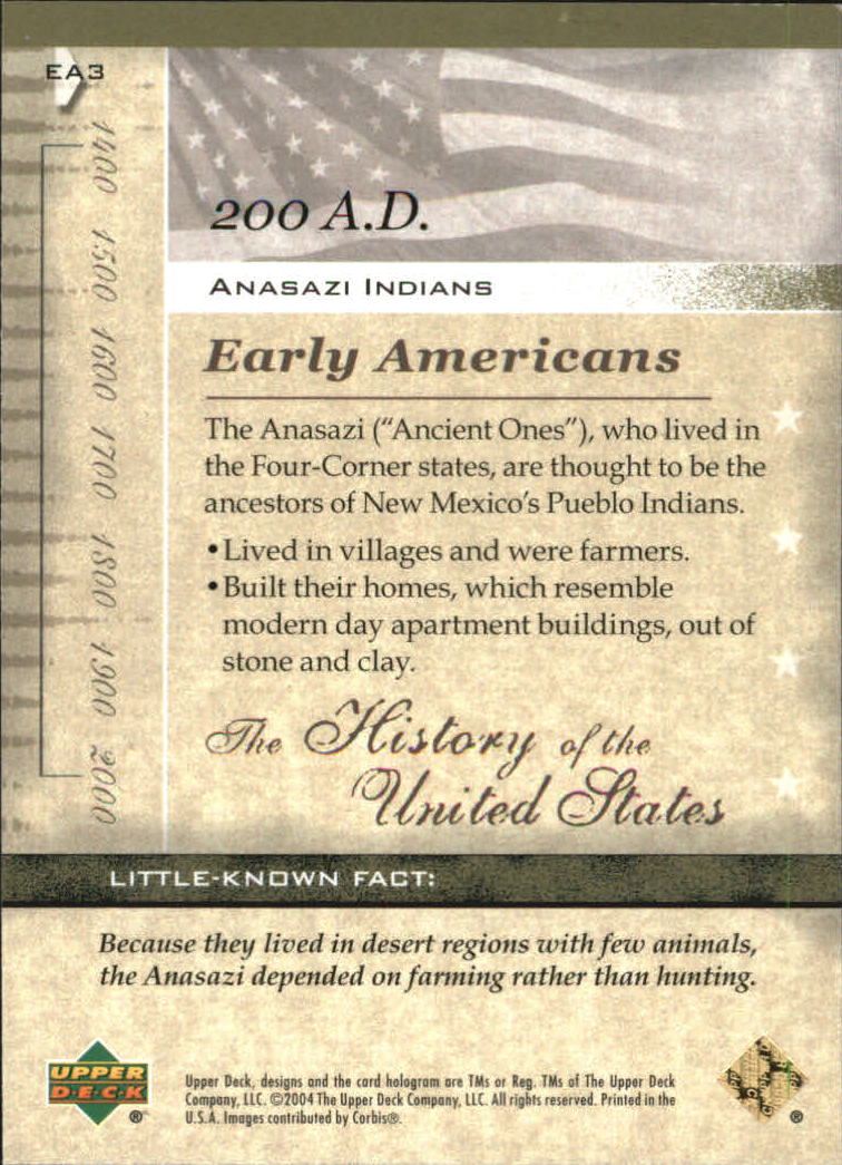 2004 Upper Deck History of the United States #EA3 Anasazi Indians back image