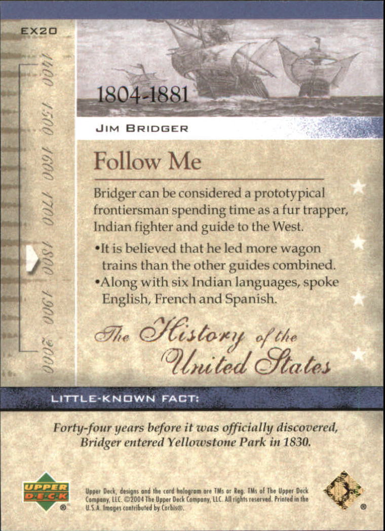 2004 Upper Deck History of the United States #EX20 Jim Bridger back image