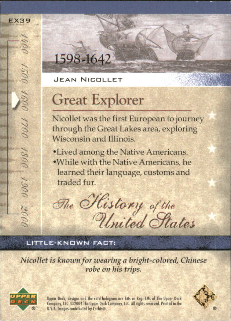 2004 Upper Deck History of the United States #EX39 Jean Nicollet back image