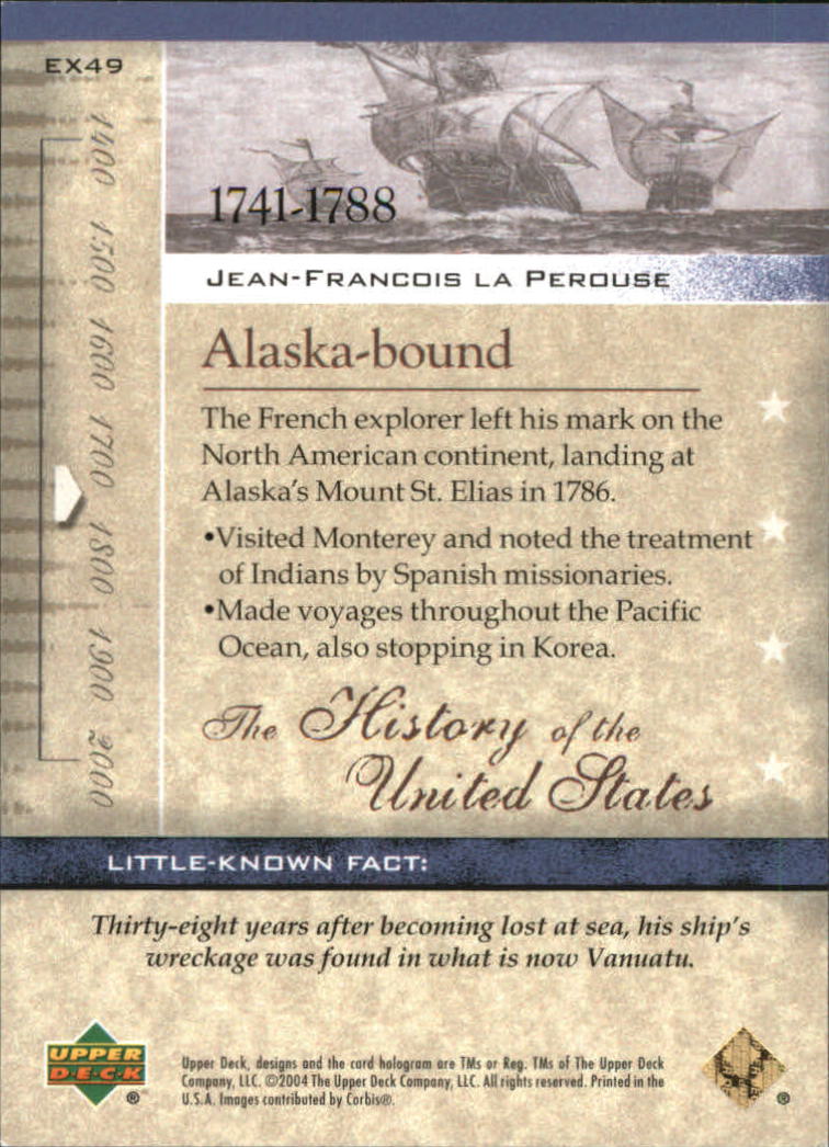 2004 Upper Deck History of the United States #EX49 Jean-Francois la Perouse back image