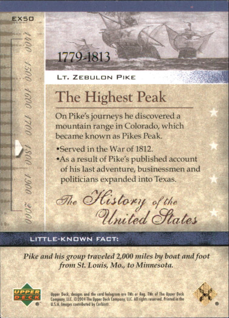 2004 Upper Deck History of the United States #EX50 Lt. Zebulon Pike back image