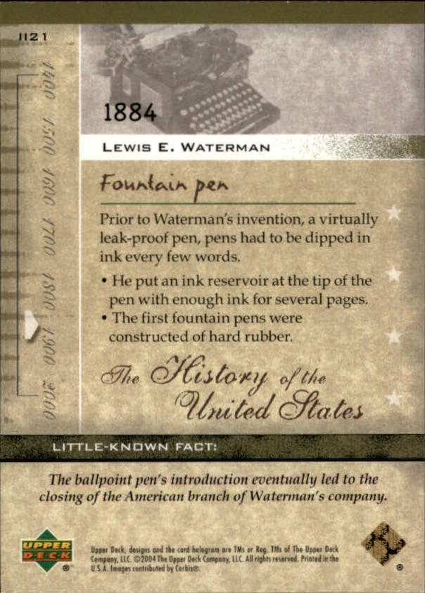 2004 Upper Deck History of the United States #II21 Lewis E. Waterman back image