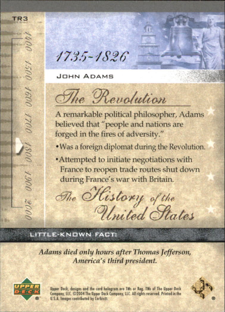 2004 Upper Deck History of the United States #TR3 John Adams - NM-MT