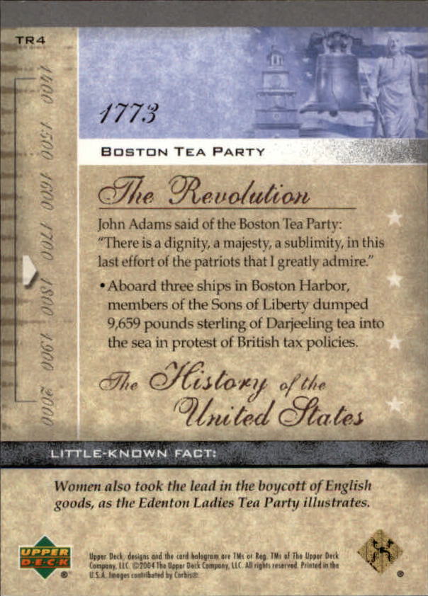 2004 Upper Deck History of the United States #TR4 Boston Tea Party back image