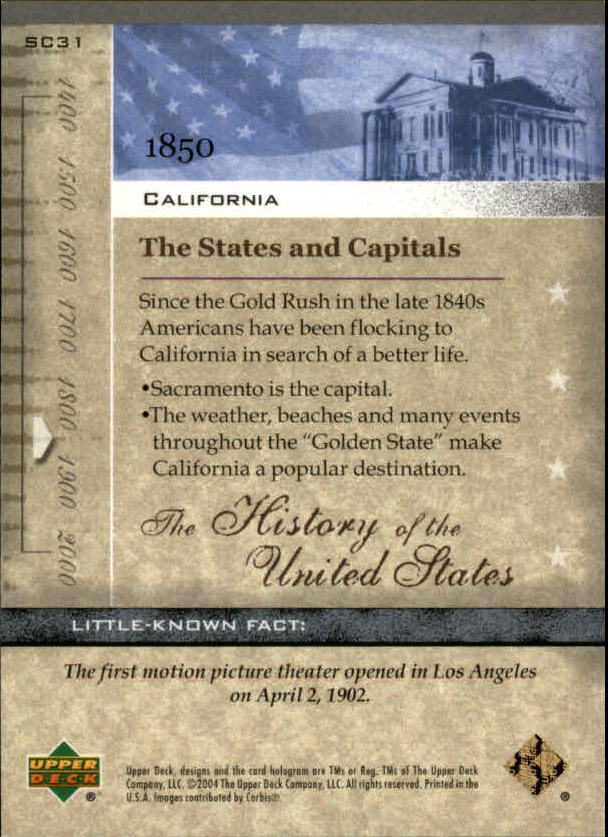 2004 Upper Deck History of the United States #SC31 California - NM-MT