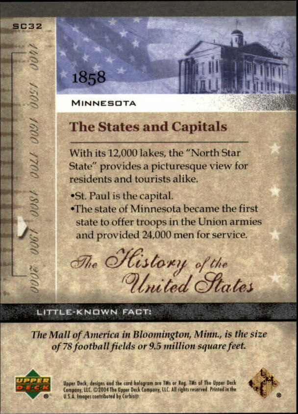 2004 Upper Deck History of the United States #SC32 Minnesota back image