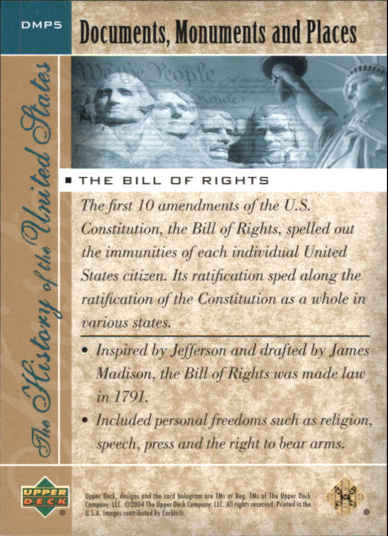 2004 Upper Deck History of the United States Documents Monuments and Places #DMP5 The Bill of Rights back image