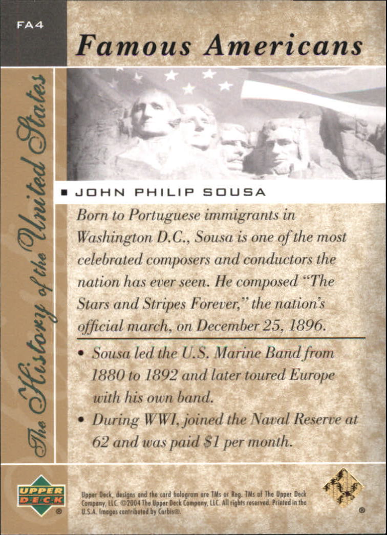 2004 Upper Deck History of the United States Famous Americans #FA4 John Philip Sousa back image
