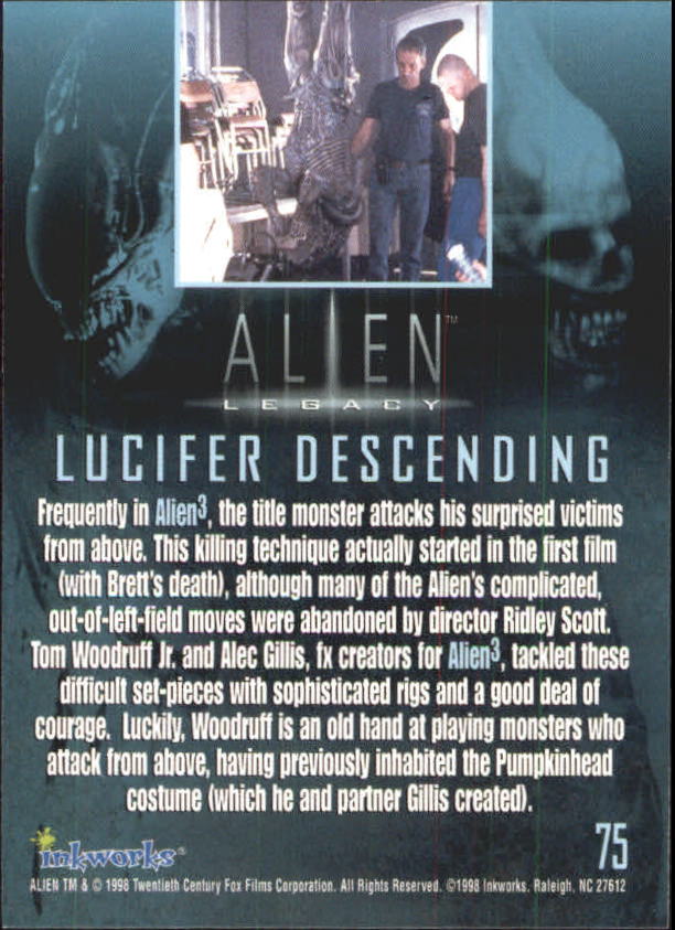 1998 Inkworks Alien Legacy #75 Lucifer Descending back image