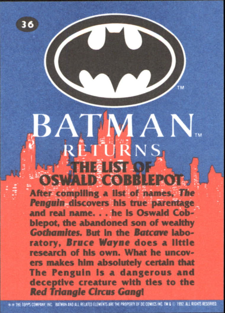 1992 Topps Batman Returns #36 The List Of Oswald Cobblepot - NM-MT