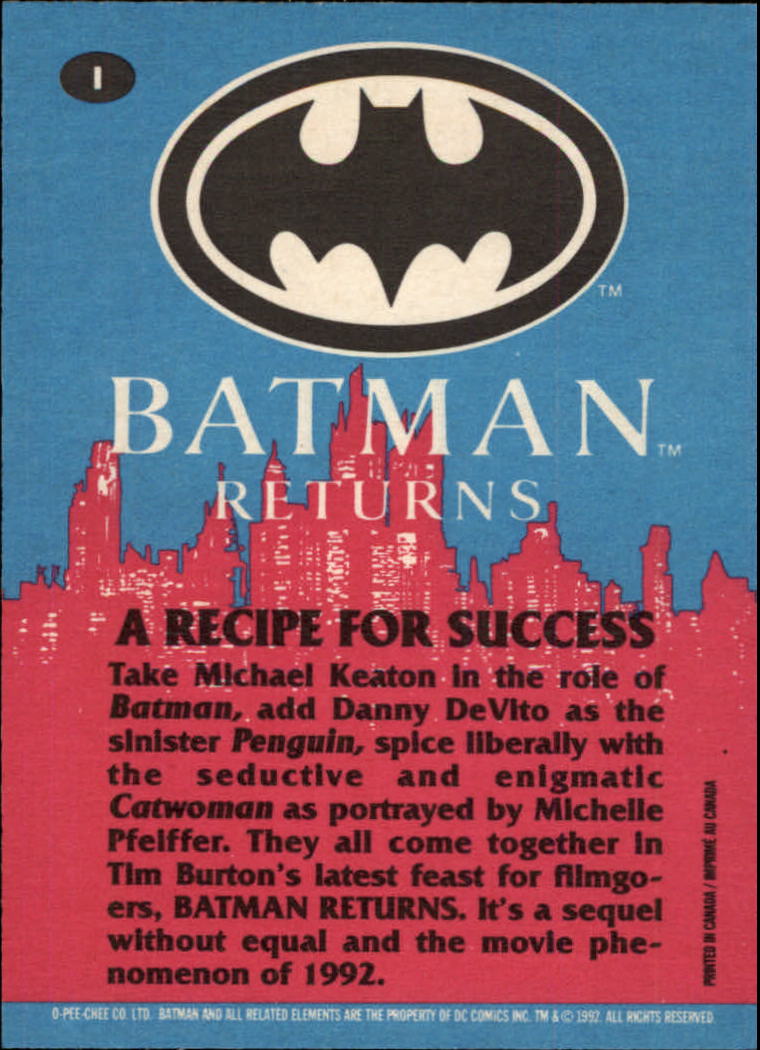 1992 O-Pee-Chee Batman Returns #1 A Recipe for Success back image