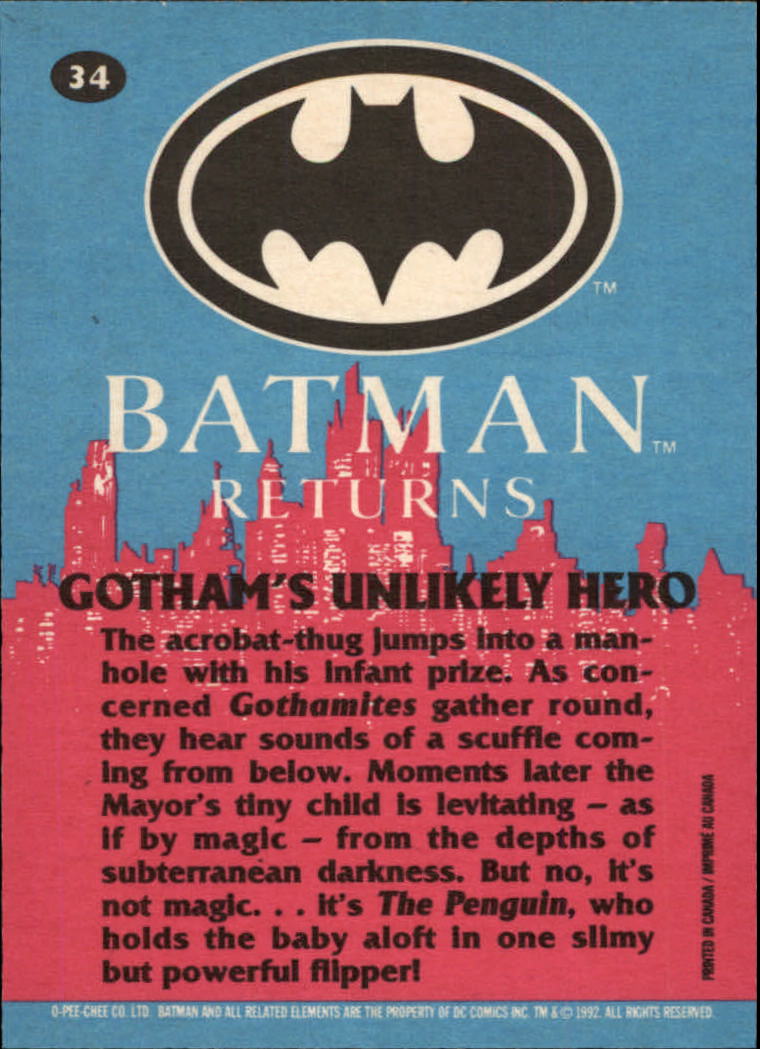 1992 O-Pee-Chee Batman Returns #34 Gotham's Unlikely Hero back image