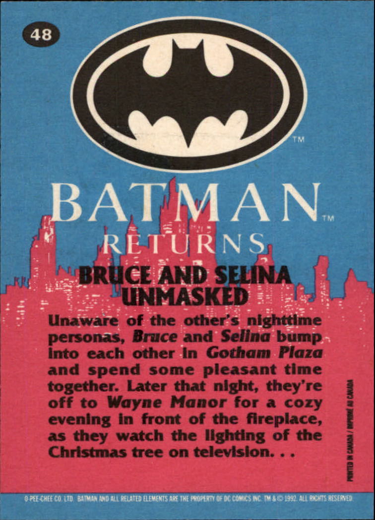 1992 O-Pee-Chee Batman Returns #48 Bruce and Selina Unmasked back image
