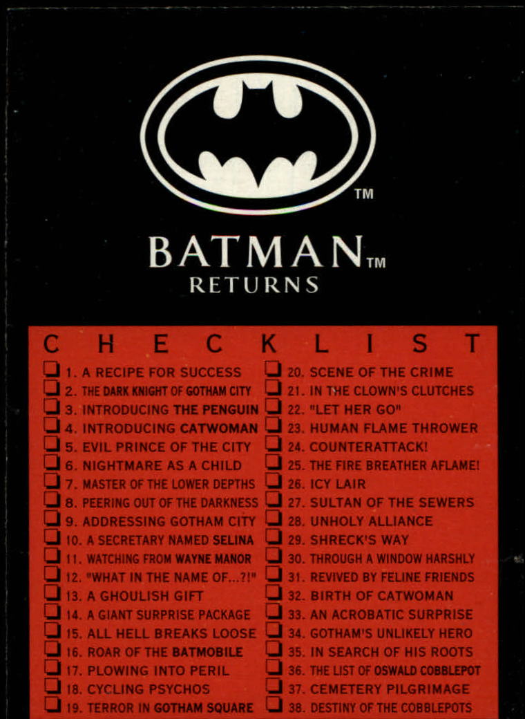 1992 O-Pee-Chee Batman Returns #89 Checklist