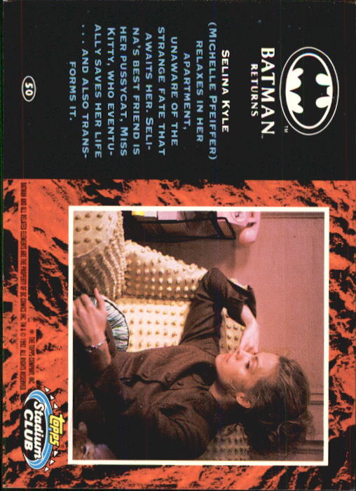 1992 Stadium Club Batman Returns #50 Selina Kyle (Michelle Pfeiffer) relaxes back image