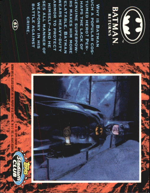 1992 Stadium Club Batman Returns #62 Why is Batman such a popular back image