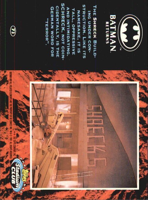 1992 Stadium Club Batman Returns #73 The Shreck Building under construction back image