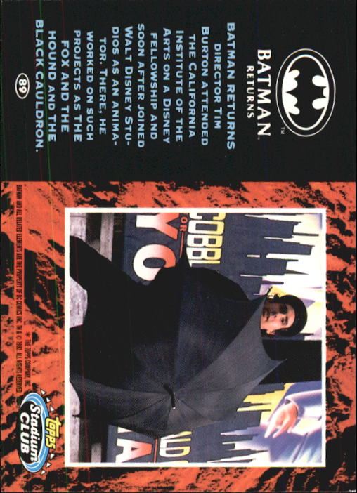 1992 Stadium Club Batman Returns #89 Batman Returns director Tim Burton back image
