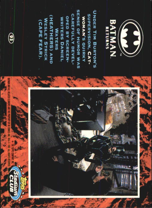 1992 Stadium Club Batman Returns #93 Under Tim Burton's supervision back image