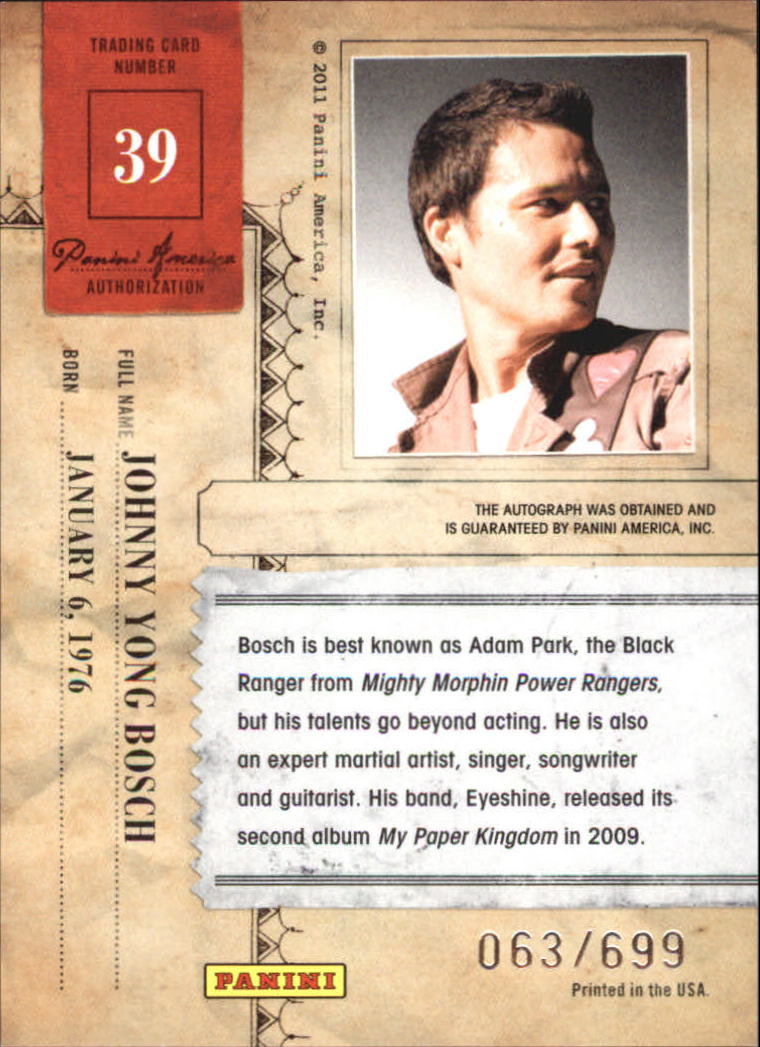 2011 Panini Americana Private Signings #39 Johnny Yong Bosch/699 back image