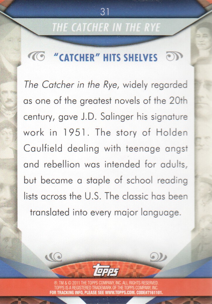 2011 Topps American Pie #31 The Catcher in the Rye back image