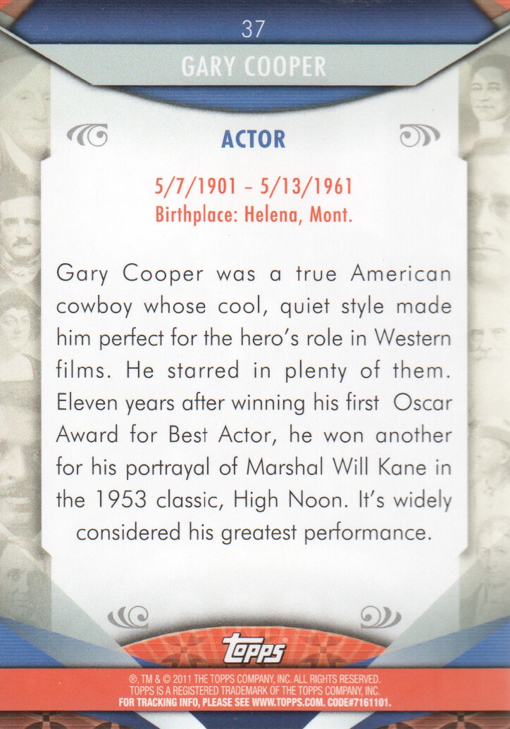 2011 Topps American Pie #37 Gary Cooper back image