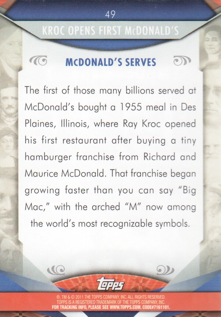 2011 Topps American Pie #49 Kroc Opens First McDonald's back image