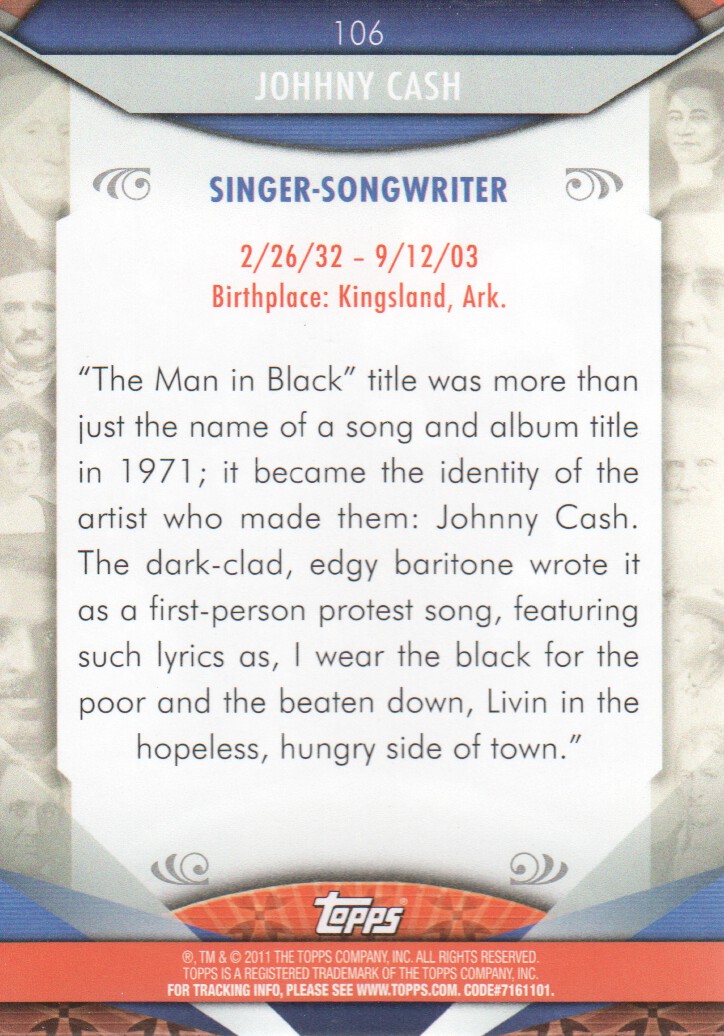 2011 Topps American Pie #106 Johnny Cash back image