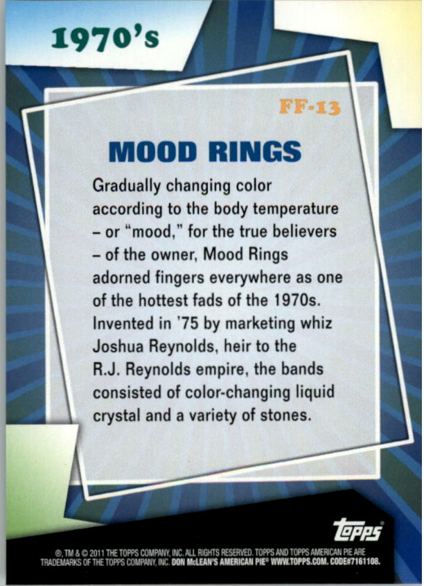 2011 Topps American Pie Fads and Fashions #FF13 Mood Rings back image